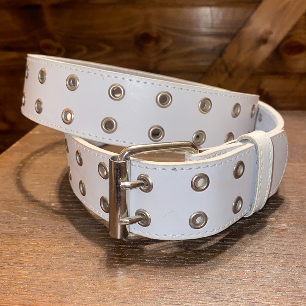 White genuine leather belt